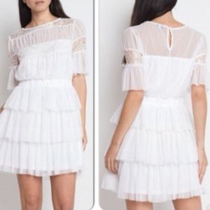White Sheer Short Sleeve Tiered Mini Dress NWT